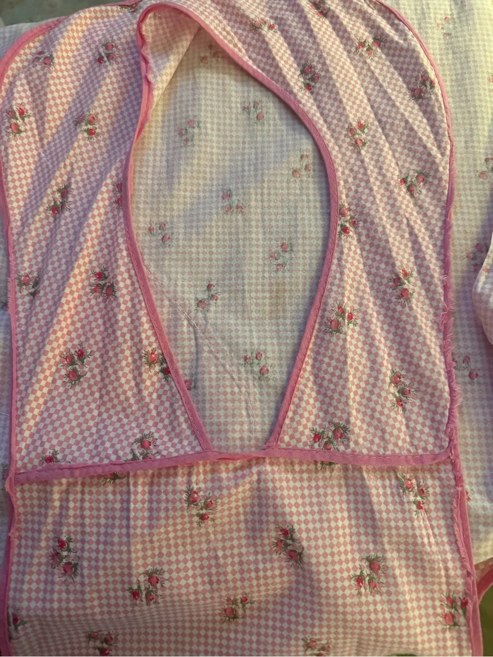Early 1900’s Pink Floral Checkered Apron